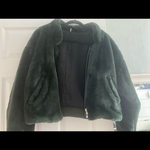 Free people green fur bomber